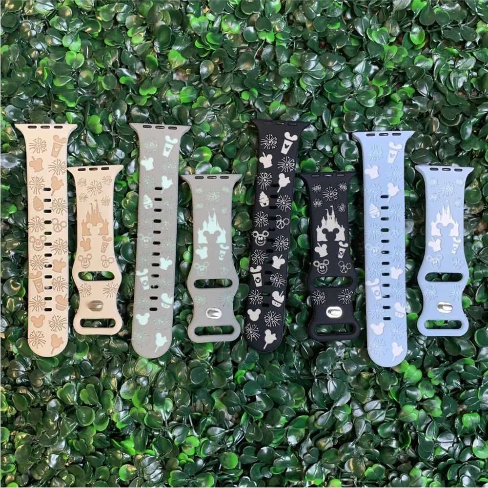 Disney Parks Themed Silicone Watch Bands for Apple Smart Watch 42/44/45/49mm 4pk